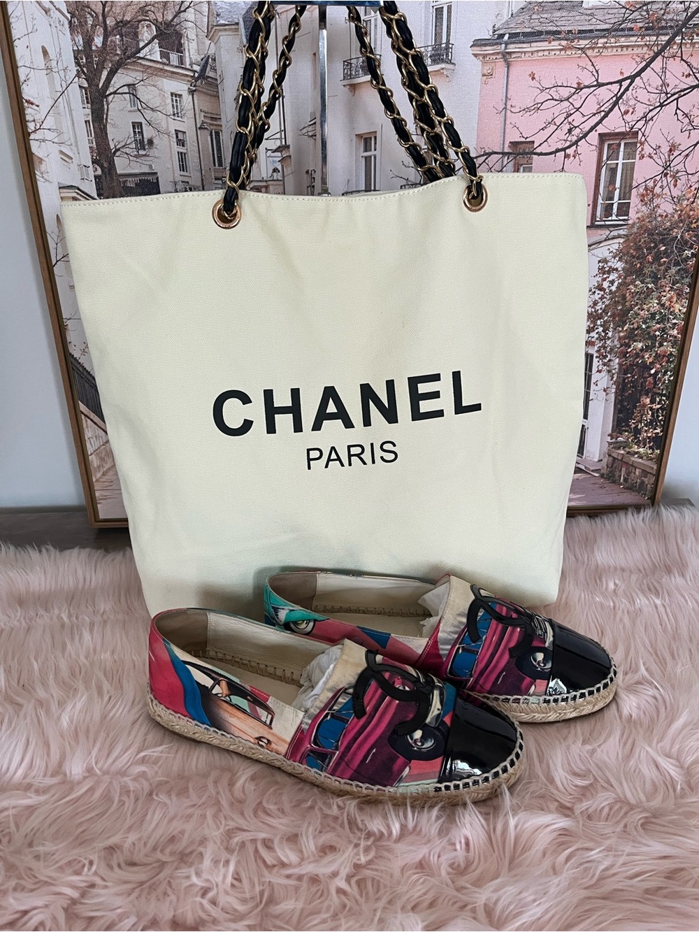 Authentic Chanel CC Espadrilles 40 with GWP Chanel Beauty Tote Bag